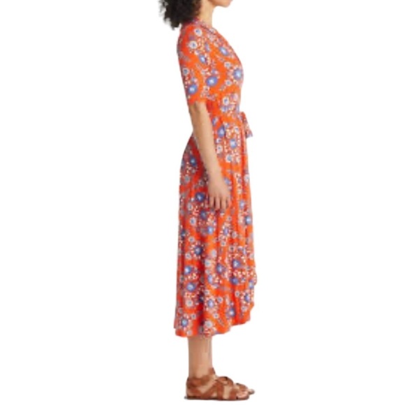 Boden Lavina Jersey Wrap in Papaya Wildflower Prarie Dress Women 6 Petite - Picture 3 of 16